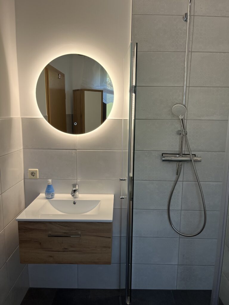 Modernes Bad mit Regendusche in der Ferienwohnung Cottbus